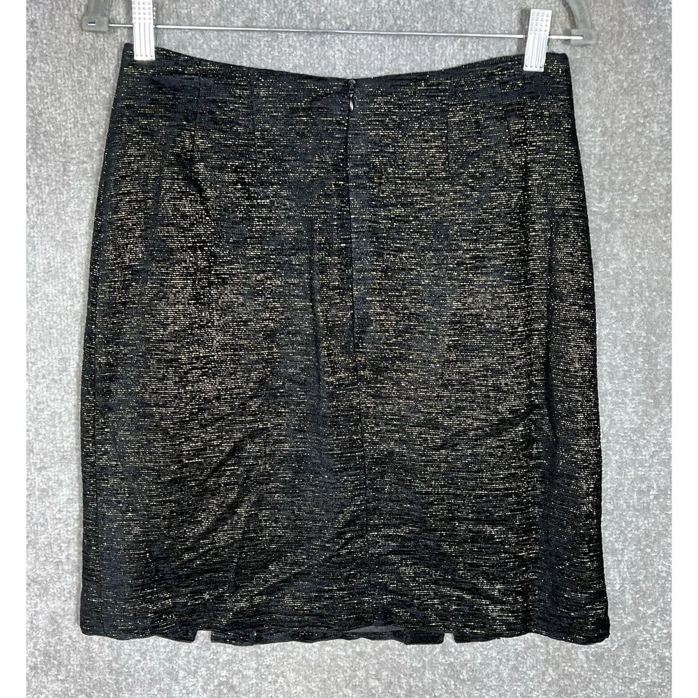 Vintage Gantos Straight Pencil Skirt Womens Size 8 Black Gold Metallic Textured